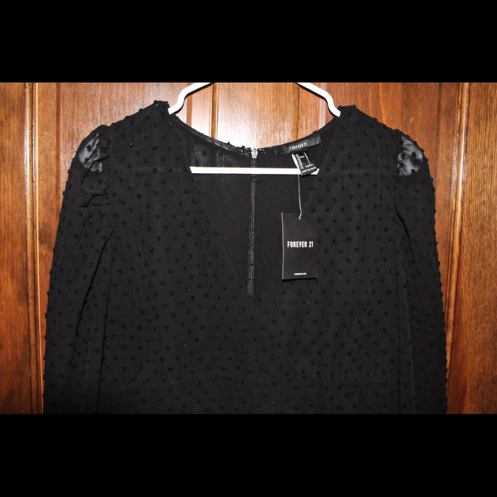 NWT black ruffle trim lace Forever21 dress size L
